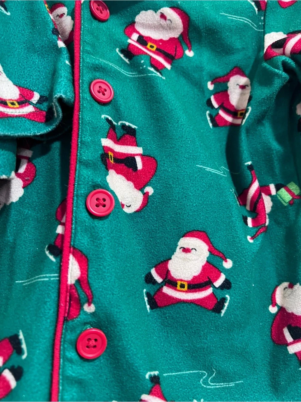 Carter's Toddler 2T Green Ice Skating Santa Christmas Pajama Set GUC